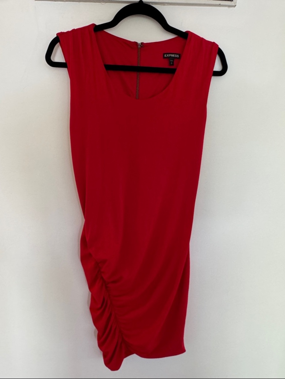 Express Red Sleeveless Side-Ruched Scoop Dress